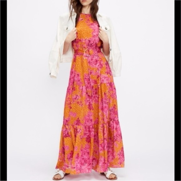 Ted Baker Floral Maxi dress size 1 pink orange tiered - Picture 4 of 13